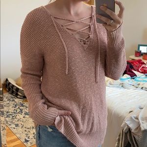 Pink Tie Up Sweater